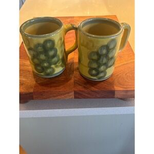 John B Taylor Ceramics Vintage Harvest Grape Stoneware Mugs Set- 2 Yellow Green